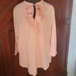 Chaps Womens Pink Ruffle Neck Top 1X